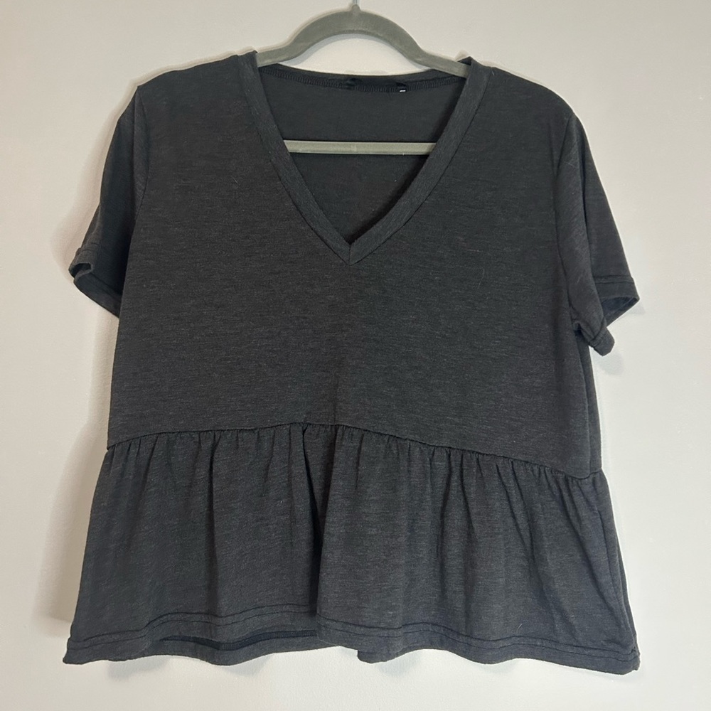 SHEIN Gray Peplum Short Sleeve T-Shirt, Size L - Picture 1 of 6